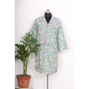 Chemise Kimono Longue Bohème Indienne pour Femme – Vêtement de Nuit Élégant en Coton avec Ceinture à Nouer et Boutons Décoratifs – Coupe Ample et Confortable - Product Image 3