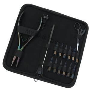 Kit de herramientas para extensiones de cabello de salón con alicates para cinta adhesiva, herramienta para quitar cuentas, alicates de crimpado plano, gancho de bucle y clips, tijeras y agujas curvas - Product Image 1