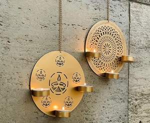 Support mural décoratif en fer forgé doré ajouré pour bougies, ambiance de mariage, Noël, éclairage votif de luxe, fait main, écologique - Product Image 5