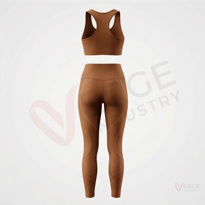 Conjunto de yoga para mujer, color marrón, con espalda cruzada, cintura alta, leggings largos, conjunto de 2 piezas para gimnasio - Product Image 2