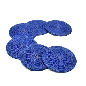 Blue Round <b>Bamboo</b> Bar Mats 6-Pack Anti-Slip Classic Style Drinkware Accessories - Product Image 3