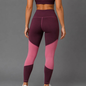 High Waisted Full Length Yoga <b>Leggings</b> Color Blocked Contrast Stitch Spandex Polyester Four-Way Stretch Pants - Product Image 4