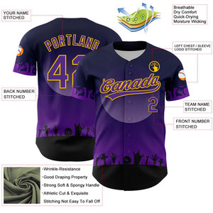 Custom Halloween Baseball Jersey Unisex Short Sleeve Sublimated Print Moisture Wicking Purple Black Team Name Number - Product Image 2