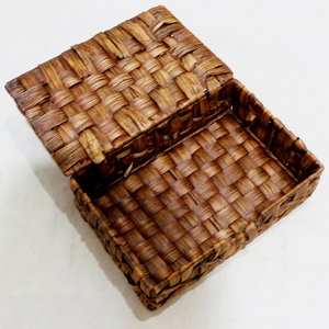 Handwoven Water Hyacinth <b>Storage</b> Basket Rectangular Organizer <b>Box</b> Attached <b>Hinged</b> <b>Lid</b> Dark Brown - Product Image 5