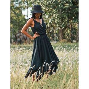 Vestido Maxi Boho Personalizado para Mujer, Color a Elección, Manga Larga, Dobladillo Asimétrico, Cintura Natural, Lavable, 100% Algodón, Ropa Casual de Verano para Vacaciones - Product Image 3