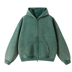 Sweat-shirt à capuche zippé surdimensionné pour homme, couleur unie, en coton French Terry, décontracté, pour l'automne, avec poches, respirant et confortable - Product Image 2
