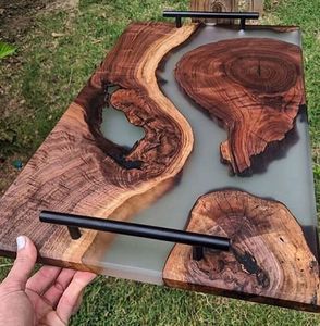 Wood & Resin Serving Tray Handmade Wood Resin Tray Epoxy Wood Serving Tray Wooden Resin <b>Decorative</b> Tray - Product Image 4