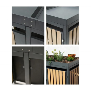 쓰레기통 보관 버킷 아연 도금 강철 휠리빈 커버 나무 문과 야외 금속 휠리빈 상자 - Product Image 5