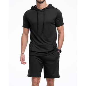 ชุดกีฬาผู้ชายลำลอง ระบายอากาศได้ดี ผ้าฝ้าย 100% เสื้อฮู้ดแบบพื้นฐาน กางเกงขาสั้นเข้าชุด สำหรับออกกำลังกายในฤดูร้อน วิ่งจ๊อกกิ้ง และกิจกรรมประจำวัน - Product Image 1