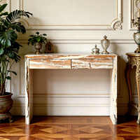 Table console en marbre travertin naturel avec tiroir, table d'entrée moderne de luxe pour villa, hôtel, salon