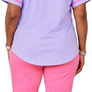เสื้อเบสบอลสีชมพูลาเวนเดอร์ผู้หญิงแขนสั้นติดกระดุมด้านหน้าลำลองสไตล์สปอร์ตเสื้อเจอร์ซีย์ฤดูร้อนหลวมแฟชั่นสวมใส่สบาย - Product Image 6