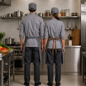 Conjunto Profesional de Uniforme de Chef de 4 Piezas, Chaqueta de Chef Transpirable de Polialgodón con Pantalones, Delantal y Gorra a Juego para Personal de Restaurante - Product Image 2