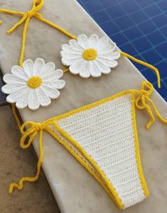 Conjunto de Bikini de Ganchillo Hecho a Mano, Algodón, Lazos Ajustables - Product Image 3