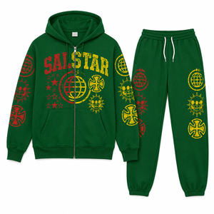 Ensemble de survêtement vert personnalisé pour homme, 2 pièces, sweat à capuche imprimé graphique, pantalon de jogging, fabricant de vêtements de sport streetwear - Product Image 1