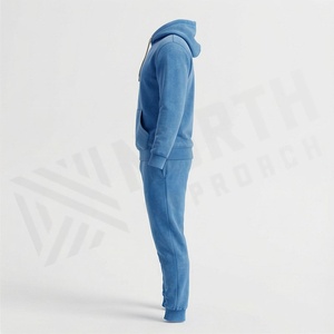 Ensemble de survêtement bleu à capuche pour homme – Sweat-shirt et pantalon longs de couleur unie, en coton respirant, idéal pour l'automne - Product Image 3
