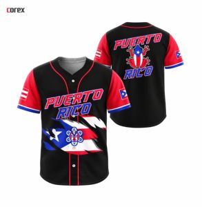 Camiseta de Béisbol Corex Puerto Rico Negra con Botones, Manga Corta, Sublimada, Transpirable, 100% Poliéster, Uniforme de Equipo Unisex - Product Image 3