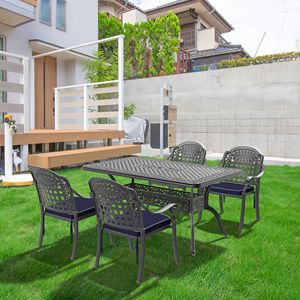 Ensemble de 5 meubles de patio en fonte d'aluminium avec coussins de couleur aléatoire Ensembles de jardin - Product Image 1