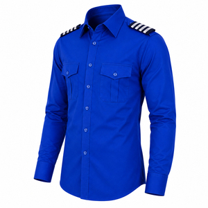 Camisa de Uniforme de Guardia Azul Rey para Hombre, Manga Larga, Cuello Camisero, Color Sólido, Transpirable, Poliéster/Algodón, Fusión sin Costuras - Product Image 2