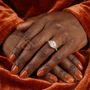 Bague de mariage de luxe en or 14 carats, forme ronde, avec diamants, pierres ovales effilées et bande pavée pour femme - Product Image 4