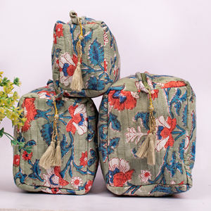 Handblock Print Multifunction Fashionable Makeup <b>Bag</b> Set Eco-Friendly Washable Large Capacity Toiletry Travel Cosmetic Organizer - Product Image 2