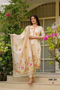 Beautiful Latest Viscose Assam Silk with Printed & Embroidery <b>Beads</b> Stitch work Readymade Kurti-Pant-Dupatta Wholesale Supply - Product Image 4