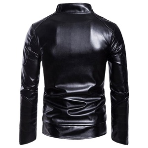 Veste en cuir longue et fine de haute qualité en toile noire avec logo sur le devant, style moto et motard pour homme, pour l'hiver - Product Image 5