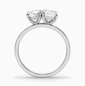 Round and <b>Emerald</b> Cut Moissanite <b>Ring</b> 925 Sterling <b>Silver</b> Yellow Gold Plated Two Stone Engagement <b>Ring</b> Dainty Wedding Jewelry - Product Image 2