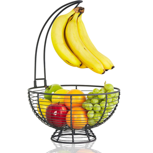 Fruit and <b>Vegetable</b> Basket Metal Wire Chrome Finish Metal Fruit Basket Bowl with Banana Tree Hanger <b>Stand</b> for Home and Kitchen - Product Image 1