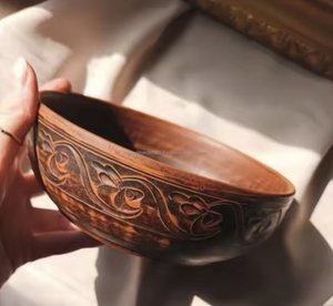 Cuenco de madera decorativo festoneado personalizado, cuenco de madera de mango para servir ensalada de frutas de la India - Product Image 4