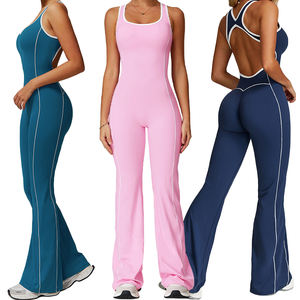 Mono deportivo cálido de manga larga para mujer, enterizo elástico de yoga de una pieza con pantalones acampanados, conjuntos informales - Product Image 3