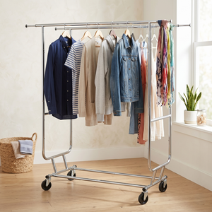metal Clothing Rack Double Pole Portable Wardrobe Organizer Minimalist Design Durable Metal Storage Holder for Shirts - Product Image 1