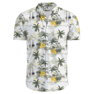 Wholesale Summer Men's Short Sleeve Hawaiian Beach Shirt Sublimation Printed Polyester Cotton Men Beach Shirts OEM Manufacturer - Product Image 2