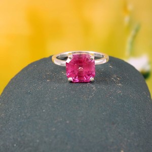 Anillo de Plata de Ley 925 con Zafiro Rosa, Corte Asscher, Chapado en Oro de 14K, Joyería de Compromiso Hecha a Mano, Regalo - Product Image 3