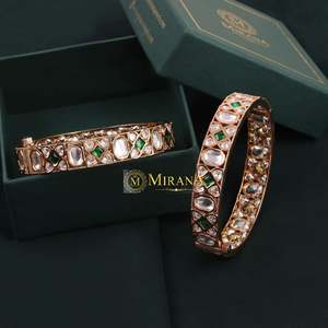 Trisha Green Polki Gold Plated Copper Wedding Bangles - Product Image 5