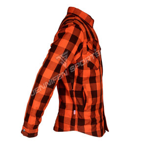 เสื้อเชิ้ตผ้าแฟลนเนลสีส้มและสีดำ 100% ผ้าฝ้ายสำหรับผู้ชาย คอตั้ง เสริมเกราะป้องกันสำหรับขี่มอเตอร์ไซค์ บุด้วยอะรามิด เหมาะสำหรับขี่ในฤดูใบไม้ผลิ - Product Image 2