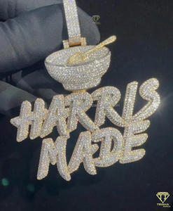 Collier pendentif personnalisé en forme de bol de riz, serti de moissanite et de strass, bijoux personnalisés avec nom, pendentif hip hop bling pour hommes et femmes - Product Image 5
