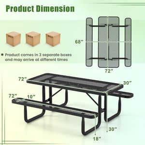 Ensemble table et bancs de pique-nique d'extérieur pour 8 personnes avec sièges et grille en maille - Product Image 5