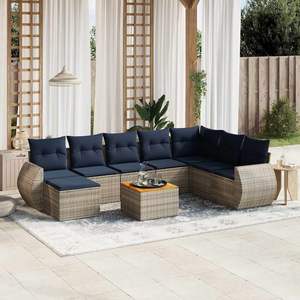 Set di divani da giardino in polyrattan grigio da 9 pezzi con cuscini, collezione di mobili da giardino - Product Image 1