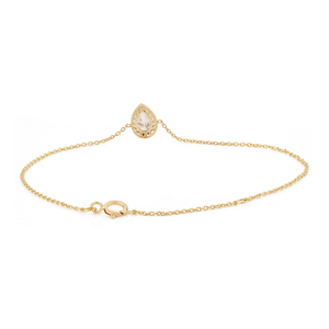 Delicada pulsera minimalista con cadena de eslabones y halo de diamantes naturales brillantes en forma de pera, regalo para novia, joyería de oro amarillo de 14 quilates. - Product Image 5