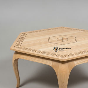 Elegant Industrial Hexagonal Solid Wood <b>Stool</b> <b>Low</b> Coffee Table Hand-Engraved Floral Border Modern Ash Wood Bedroom - Product Image 3