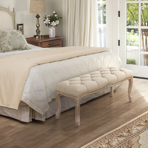 Beige OEM Linen Living Room Furniture Home Stool and Ottoman Classic Linen Solid Wood Foam <b>BENCH</b> MD07 - Product Image 2