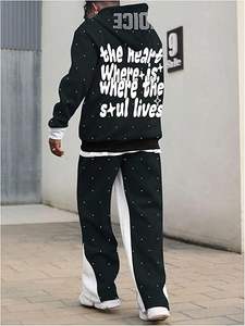 Ensemble de survêtement 2 pièces pour homme, style Hip Hop, automne, avec sweat à capuche brodé à manches longues et pantalon de jogging empilé de créateur, 100% coton - Product Image 2