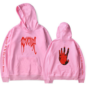 Sudadera con Capucha Rosa Unisex con Estampado de Revenge y Gráfico de Mano, Estilo Urbano, Corte Holgado, para Otoño - Product Image 6