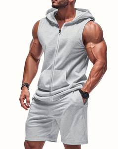 Men's Customized Hooded Sleeveless Vest Shorts Set Colors Cotton French Terry Summer Casual Breathable Sport Track Suit High - Product Image 1