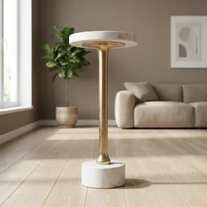 ฐานหินอ่อนสีขาวสำหรับตกแต่งบ้านแท่นวางโชว์ทองเหลืองเสร็จสิ้นฐานกลม - Product Image 4