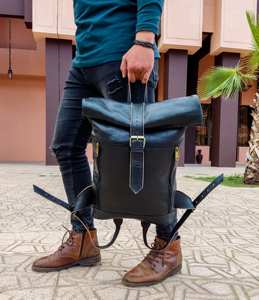 Genuine Leather Roll Top <b>Backpack</b> Factory Wholesale Cowhide Travel Rucksack Mens Vintage Laptop Bag Gear LTBP-0076 - Product Image 3