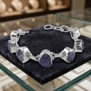 925 Silver Tanzanite Geometric Bracelet Bezel Set Classic Chain Link Women's Jewelry Everyday Wear - Product Image 2