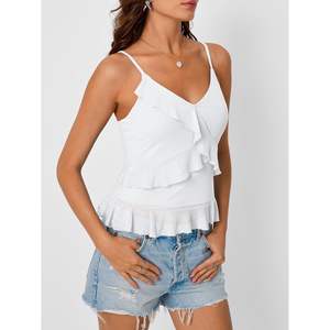 2025 2025 Women's V Neck <b>Tank</b> <b>Tops</b> Sexy Summer Camisole with Flowy Ruffle <b>Spaghetti</b> <b>Strap</b> Breathable Going Shirts Queen Size - Product Image 1