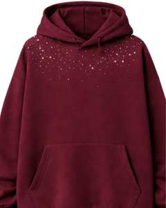 Sudadera con Capucha Borgoña con Pedrería, Oversize, de Forro Polar Grueso, con Bolsillo Canguro, Fabricante de Ropa Urbana Personalizada, Sudadera para Hombre - Product Image 1