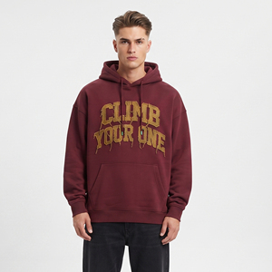 Sweat à capuche homme en molleton de coton épais 400 GSM, coupe oversize, broderie effet vieilli, en tissu French Terry, idéal pour l'hiver - Product Image 1